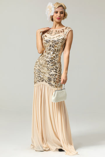 Champagne 1920s Flapper Glitter Dresses